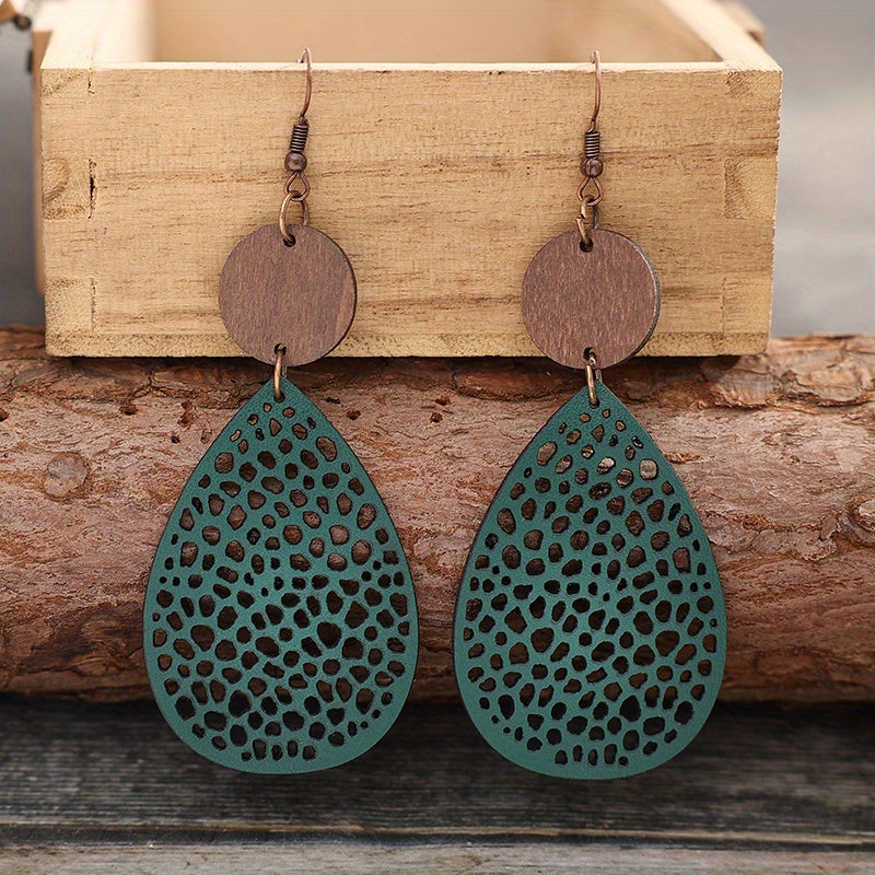 Vintage Hollow Leaf Shape Leather Earrings