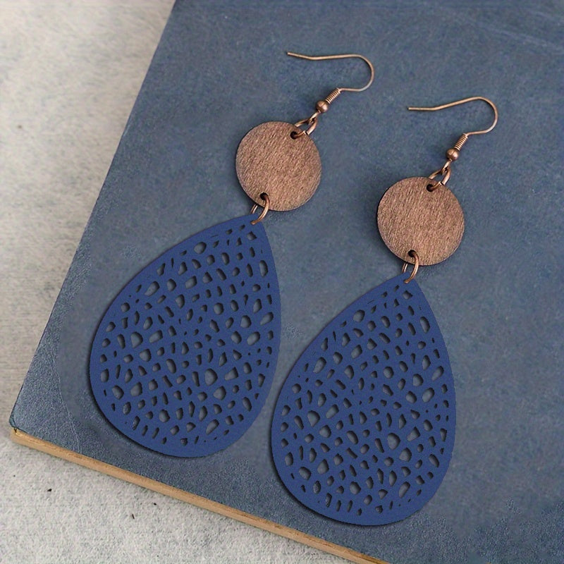 Vintage Hollow Leaf Shape Leather Earrings