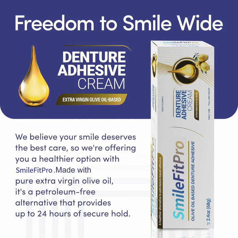 SmileFitPro™ Olive Oil Denture Adhesive Cream – Gentle, Natural Hold Without Irritation