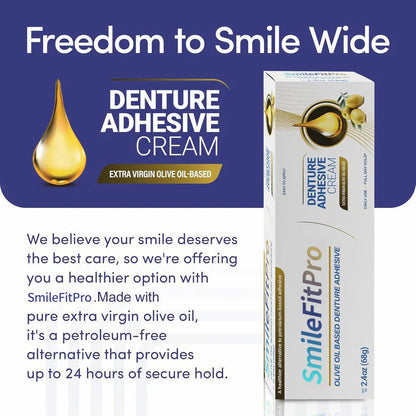 SmileFitPro™ Olive Oil Denture Adhesive Cream – Gentle, Natural Hold Without Irritation