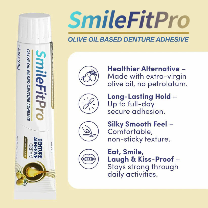 SmileFitPro™ Olive Oil Denture Adhesive Cream – Gentle, Natural Hold Without Irritation