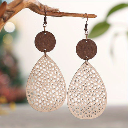 Vintage Hollow Leaf Shape Leather Earrings