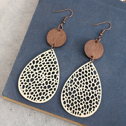 Vintage Hollow Leaf Shape Leather Earrings